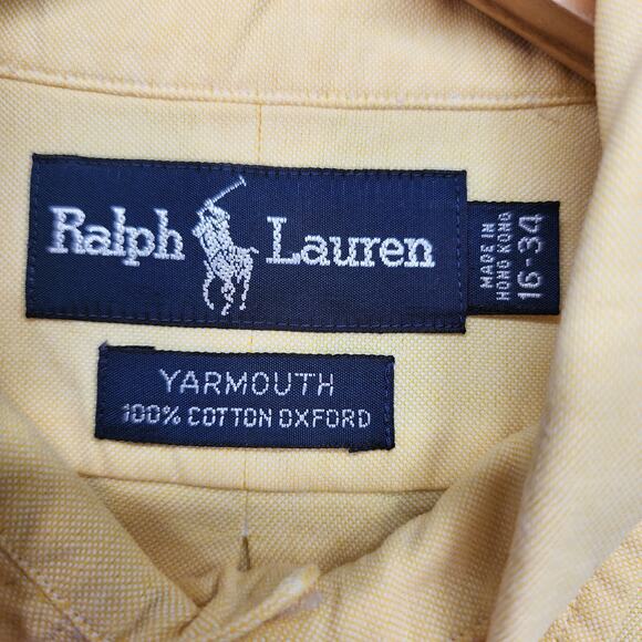 Ralph Lauren Yarmouth Shirt Men 16-34 Yellow Oxford Button Down Pony Logo Cotton - Picture 10 of 10